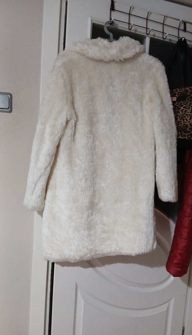 Beyaz Suni Kürk Midi Mont - Görsel 3