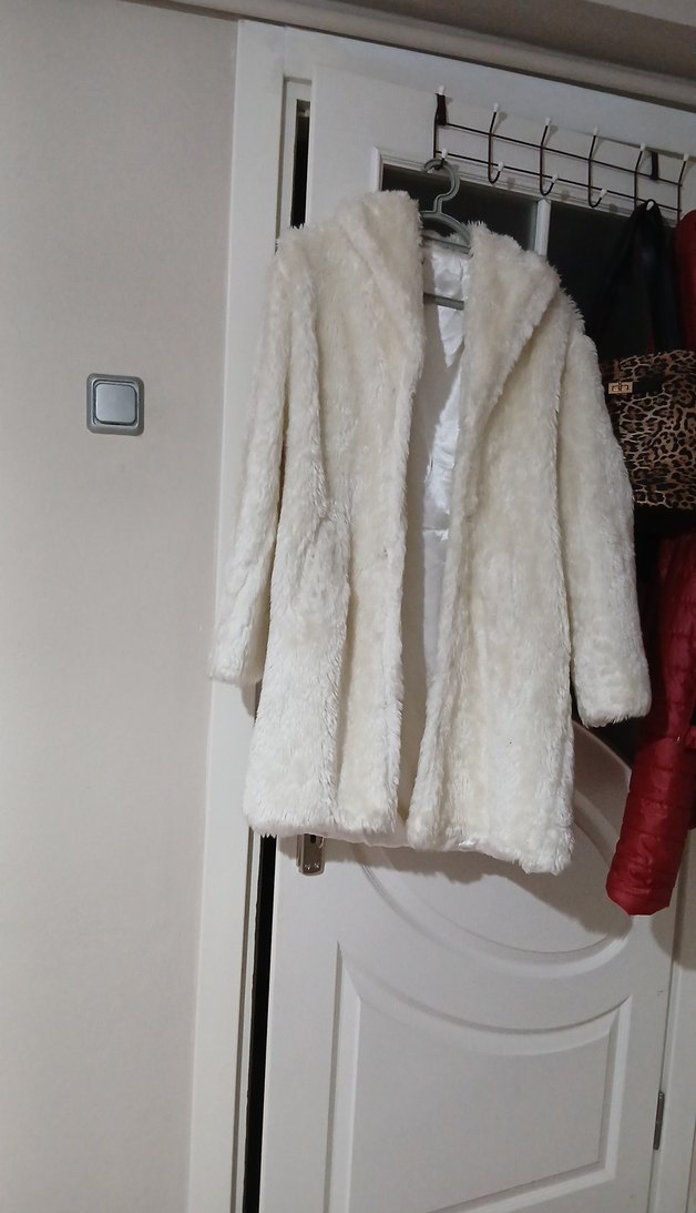 Beyaz Suni Kürk Midi Mont - Görsel 2