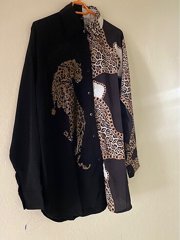 xl Beden Taşlı leoparlı gömlek