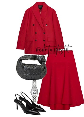 Zara Kirmizi Cift Sirali Blazer Ceket