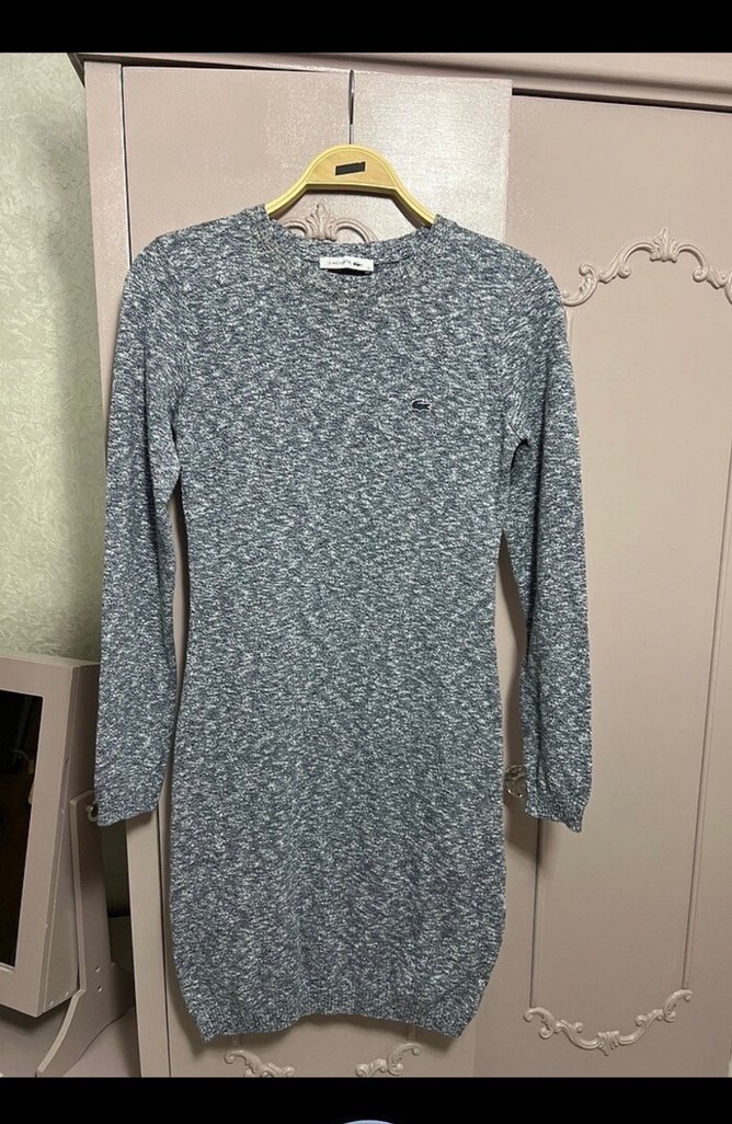 Lacoste Gri Triko Uzun Kollu Mini Elbise - Görsel 5