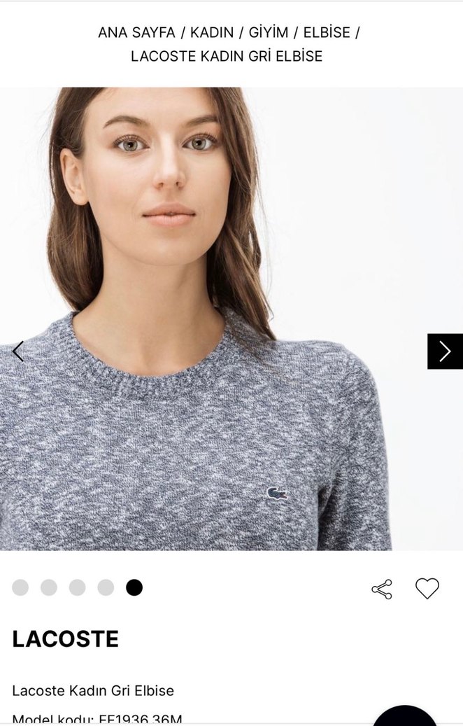 Lacoste Gri Triko Uzun Kollu Mini Elbise - Görsel 4