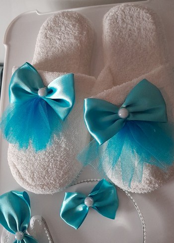 Turkuaz Fiyonklu Nakışlı Lohusa Aksesuar Seti - Görsel 4