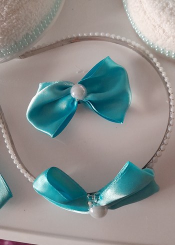 Turkuaz Fiyonklu Nakışlı Lohusa Aksesuar Seti - Görsel 2