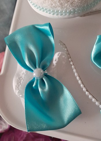 Turkuaz Fiyonklu Nakışlı Lohusa Aksesuar Seti - Görsel 3