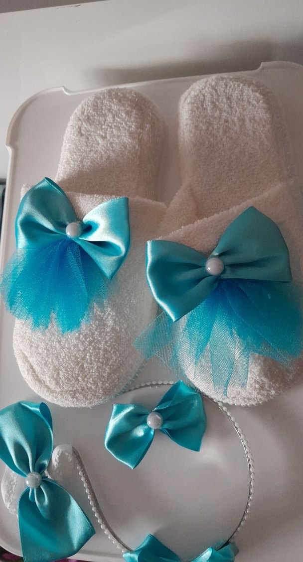 Turkuaz Fiyonklu Nakışlı Lohusa Aksesuar Seti - Görsel 4