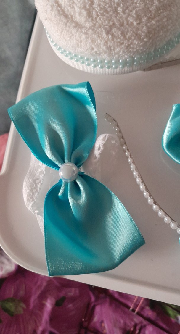 Turkuaz Fiyonklu Nakışlı Lohusa Aksesuar Seti - Görsel 3