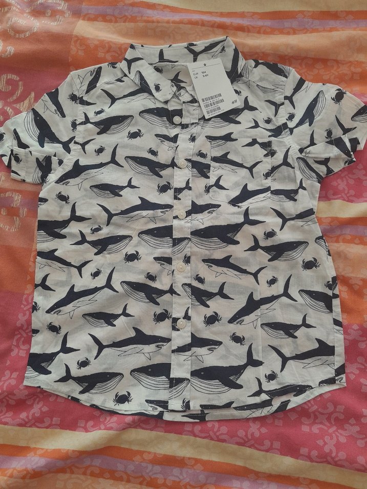 H&M Erkek Bebek Mavi Köpek Balığı Desenli Takım - Görsel 2