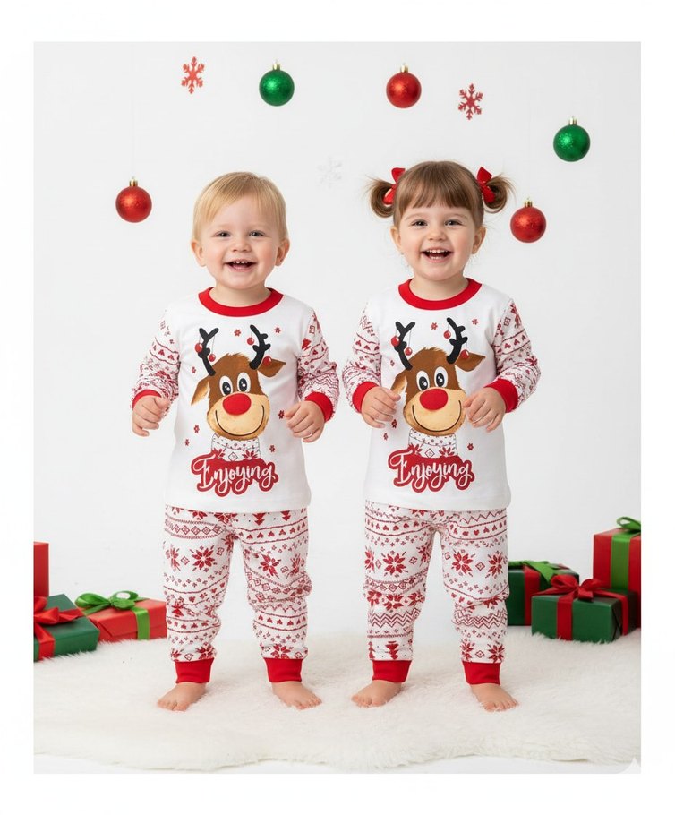 Yılbaşı Temalı Unisex Çocuk Pijama Takımı - Görsel 2