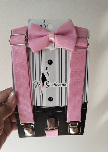 Pembe Papyon ve Pantolon Askısı Seti - Görsel 3