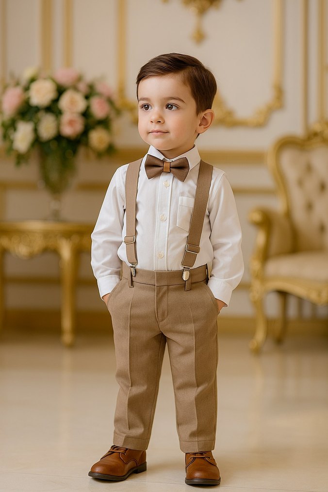 Kahverengi Papyon ve Pantolon Askısı Seti - Görsel 5