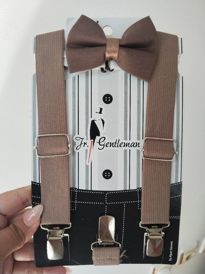 Kahverengi Papyon ve Pantolon Askısı Seti - Görsel 3