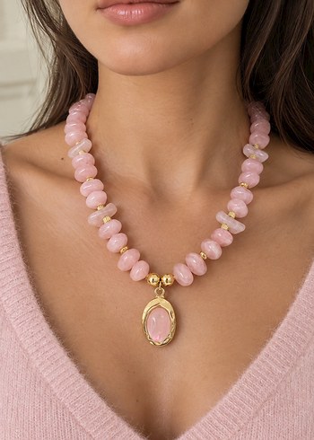Accessorize  Pembe Boncuklu Altin Detayli Kolye