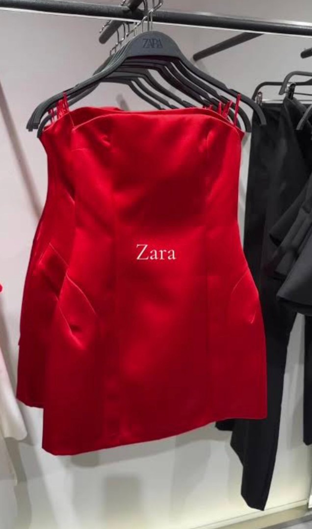 Kırmızı Straplez Saten Mini Elbise — görsel 2/4