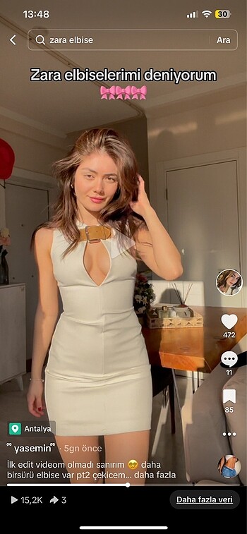 xs Beden Zara kemerli viral elbise