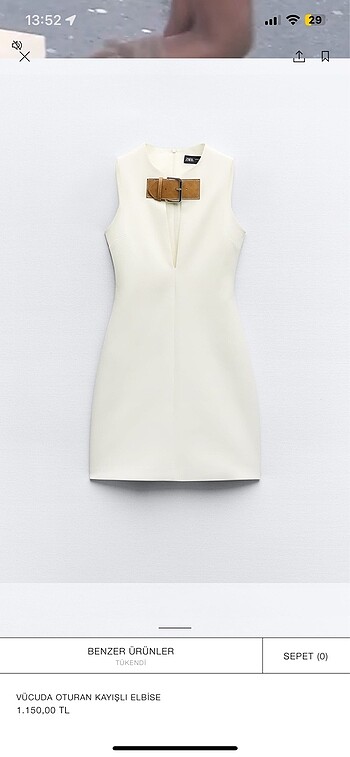 xs Beden beyaz Renk Zara kemerli viral elbise