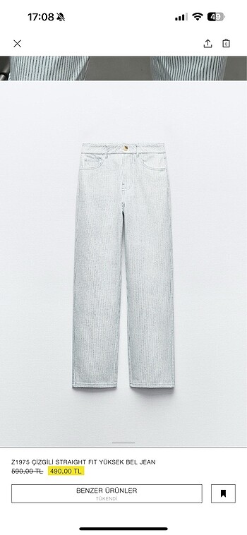 Çizgili straight fit yüksek bel jean