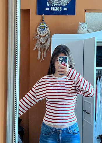 Kırmızı Çizgili Uzun Kollu Body - Görsel 2