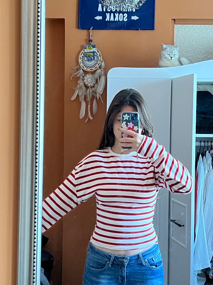 Kırmızı Çizgili Uzun Kollu Body - Görsel 2