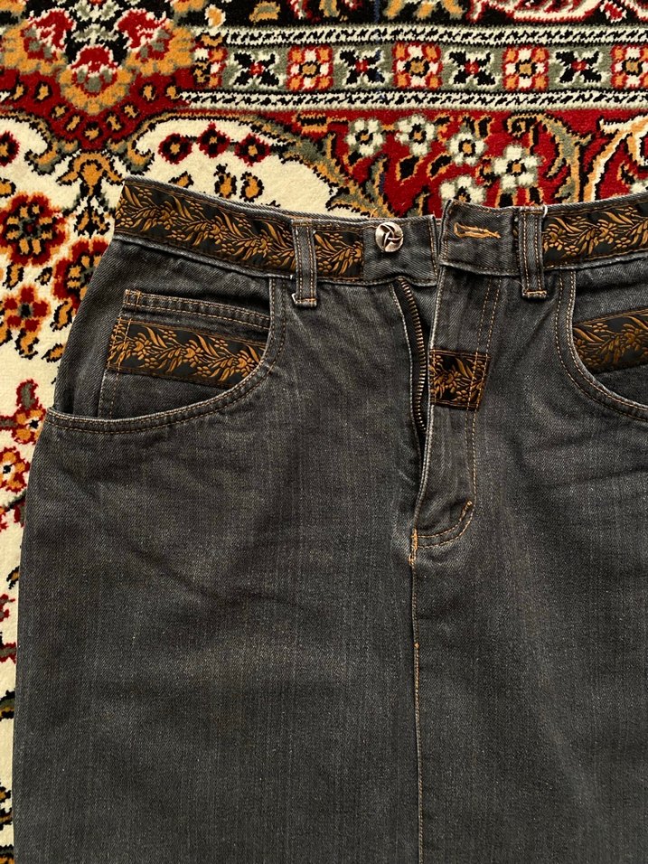 İşlemeli Kemerli Vintage Etek - Görsel 2