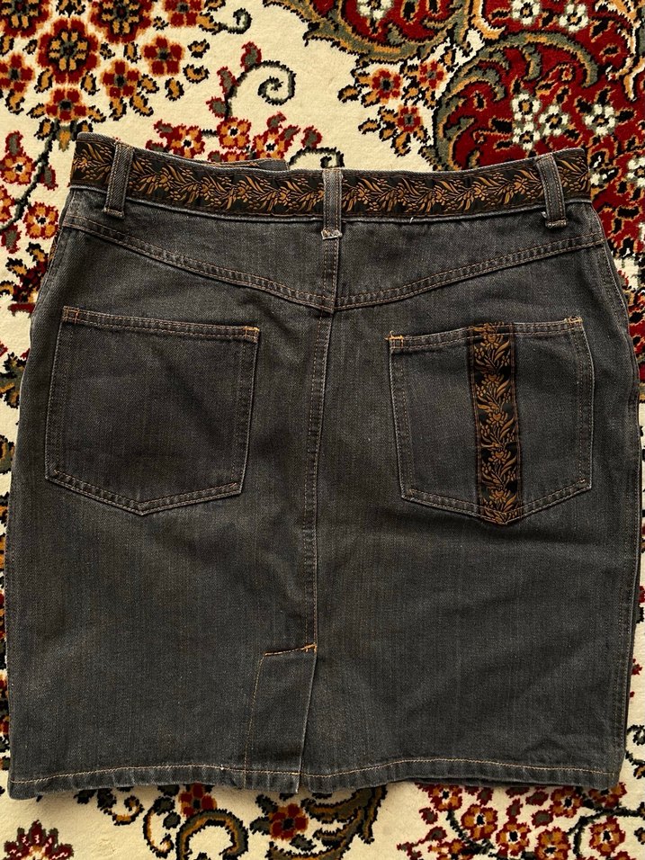 İşlemeli Kemerli Vintage Etek - Görsel 3