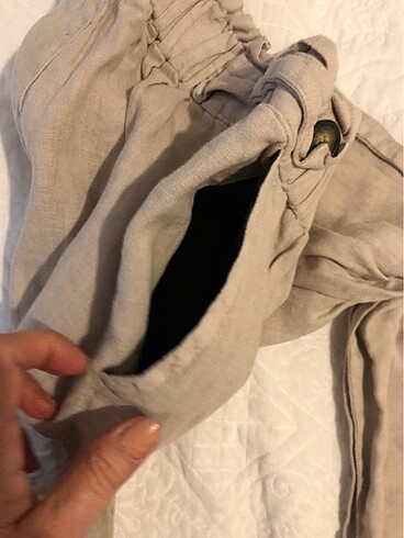 m Beden camel Renk KETEN PANTALON M BEDEN CEPLİ BELİ LASTİKLİ