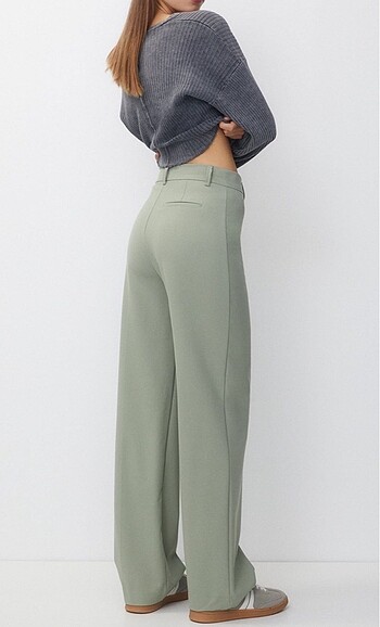 Pull and Bear Pull&beaf yeşil Straıght kumaş pantolon