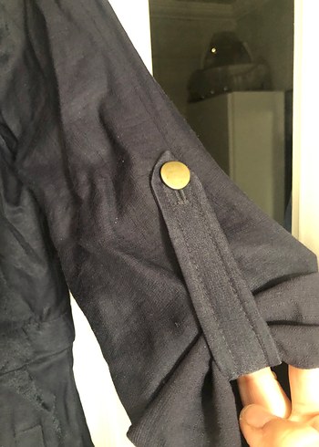 Siyah Uzun Keten Kadın Trençkot - Görsel 3