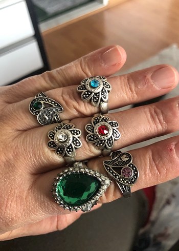 Renkli Taşlı Bohem Kadın Yüzük Seti - Görsel 2