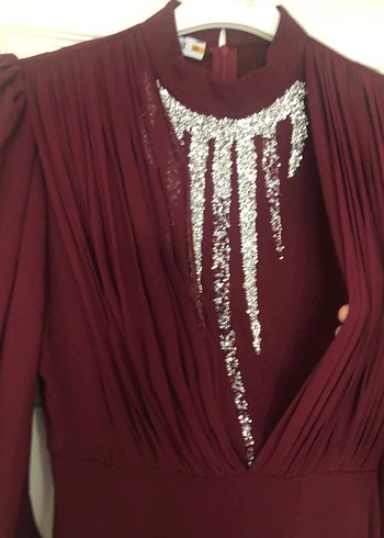 Bordo abiye Uzun Kadın Elbise - Görsel 4