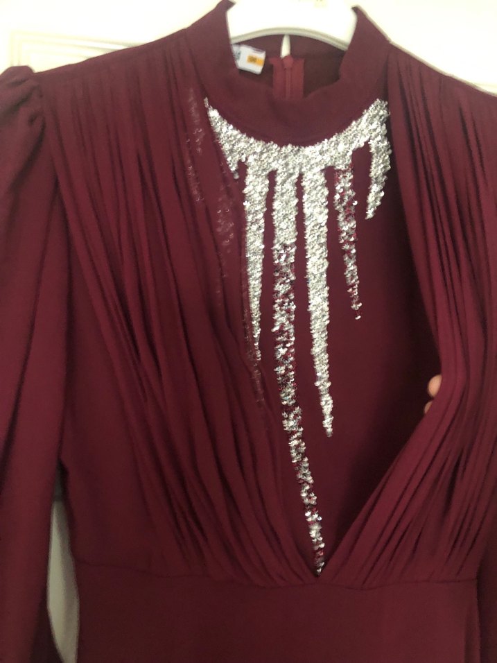 Bordo abiye Uzun Kadın Elbise - Görsel 4