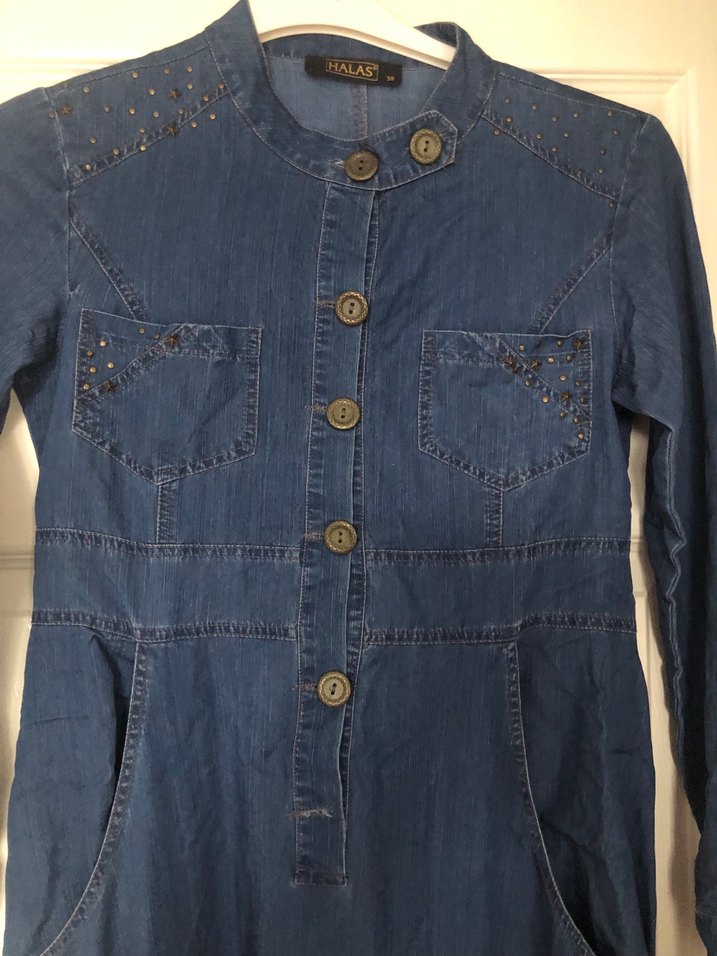 Kadın Lacivert Uzun kot Elbise - Görsel 4