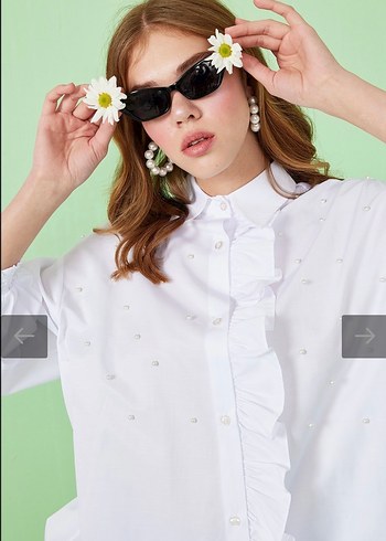 Beyaz incili gömlek - Görsel 6