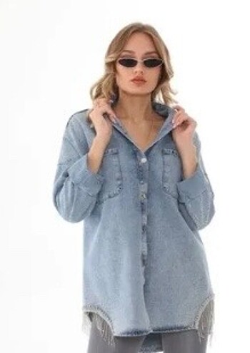 Taşlı kot ceket - Görsel 7