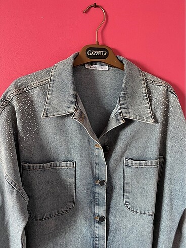 Taşlı kot ceket - Görsel 5