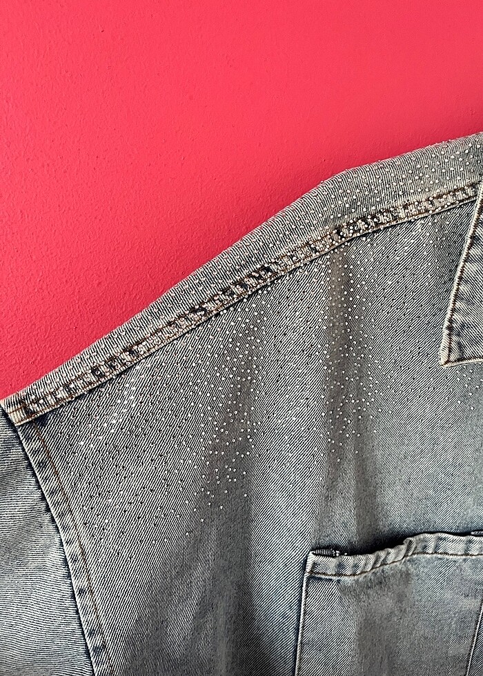 Taşlı kot ceket - Görsel 3