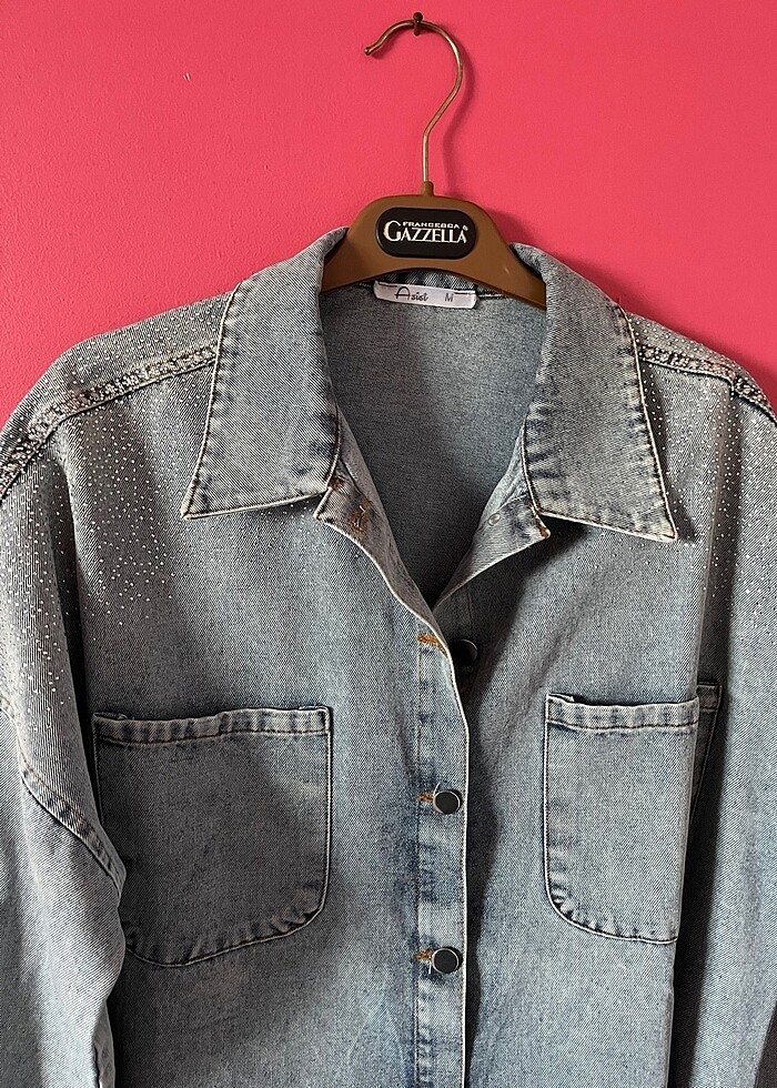 Taşlı kot ceket - Görsel 5