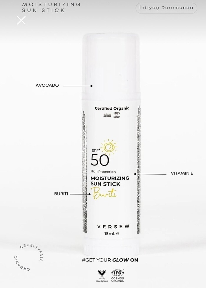 VERSEW Organik SPF 50+ Nemlendirici Etkili Günes Koruyucu Stick - Görsel 2