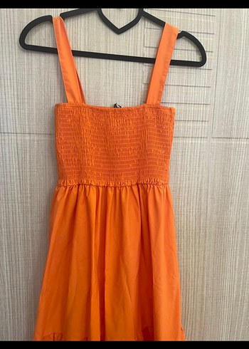 LC Waikiki Turuncu Uzun Askılı Fırfırlı Elbise