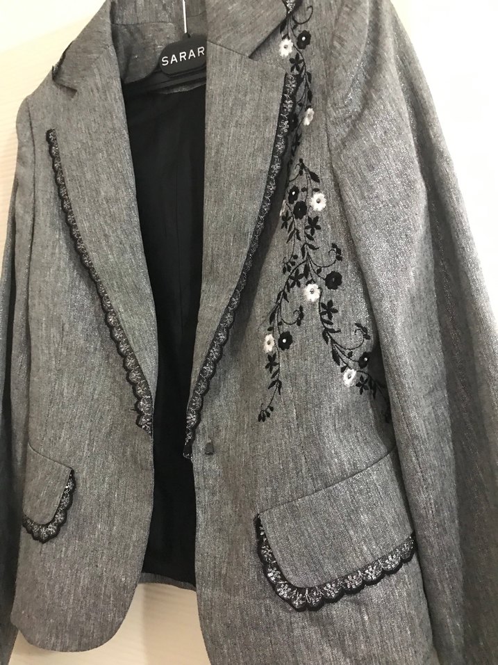 Nakışlı Gri Kadın Blazer - Görsel 3