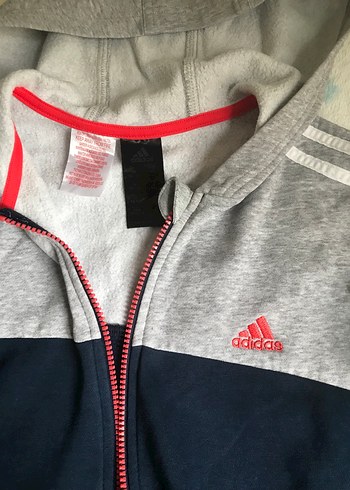 Adidas Gri Lacivert Kapusonlu Spor Sweatshirt