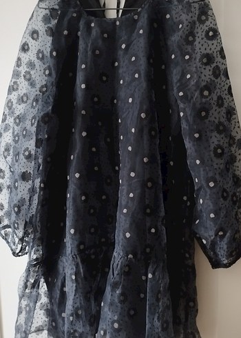 Zara marka astarlı elbise Puantiye Desenli Siyah Uzun Kollu