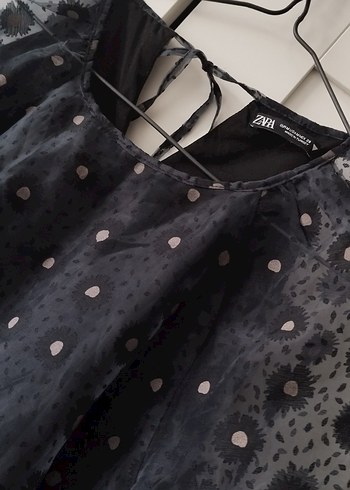 xl Beden Zara marka astarlı elbise Puantiye Desenli Siyah Uzun Kollu