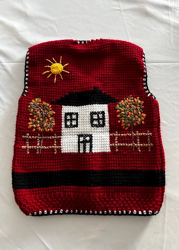 Çocuk Kırmızı Örgü Yelek - Görsel 2