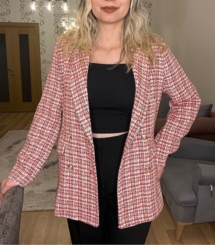 Quzu Kırmızı Kruvaze Blazer Ceket
