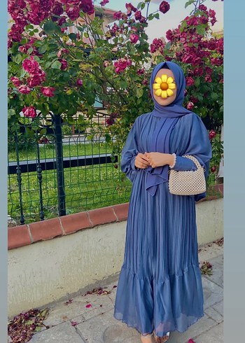 Diğer Mavi Piliseli Uzun Salaş Elbise