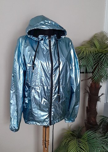 Parlak Mavi Kapüşonlu Kadın Yağmurluk - Görsel 5