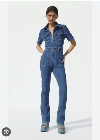 s Beden Kadın Lacivert Denim Midi Tulum
