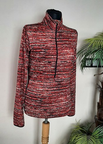 m Beden bordo Renk Bordo Gri Desenli Yarım Fermuarlı Sweatshirt
