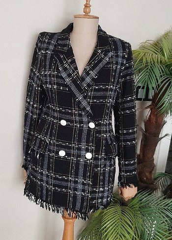 Trendyol & Milla Düğmeli Kısa Ekoseli Kadın Blazer